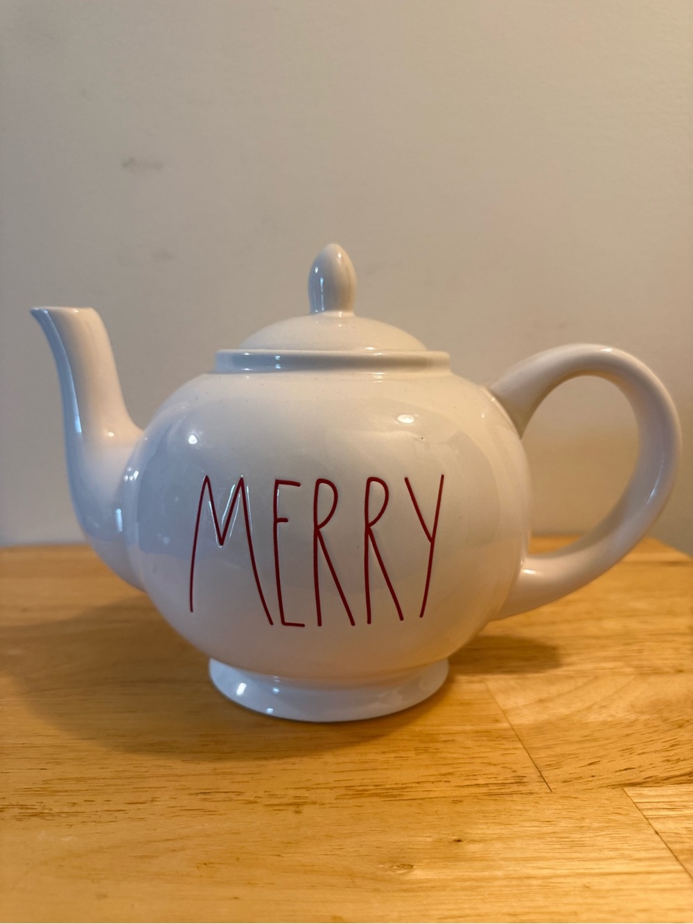 Rae Dunn White Ceramic Teapot with Red "MERRY" Lettering